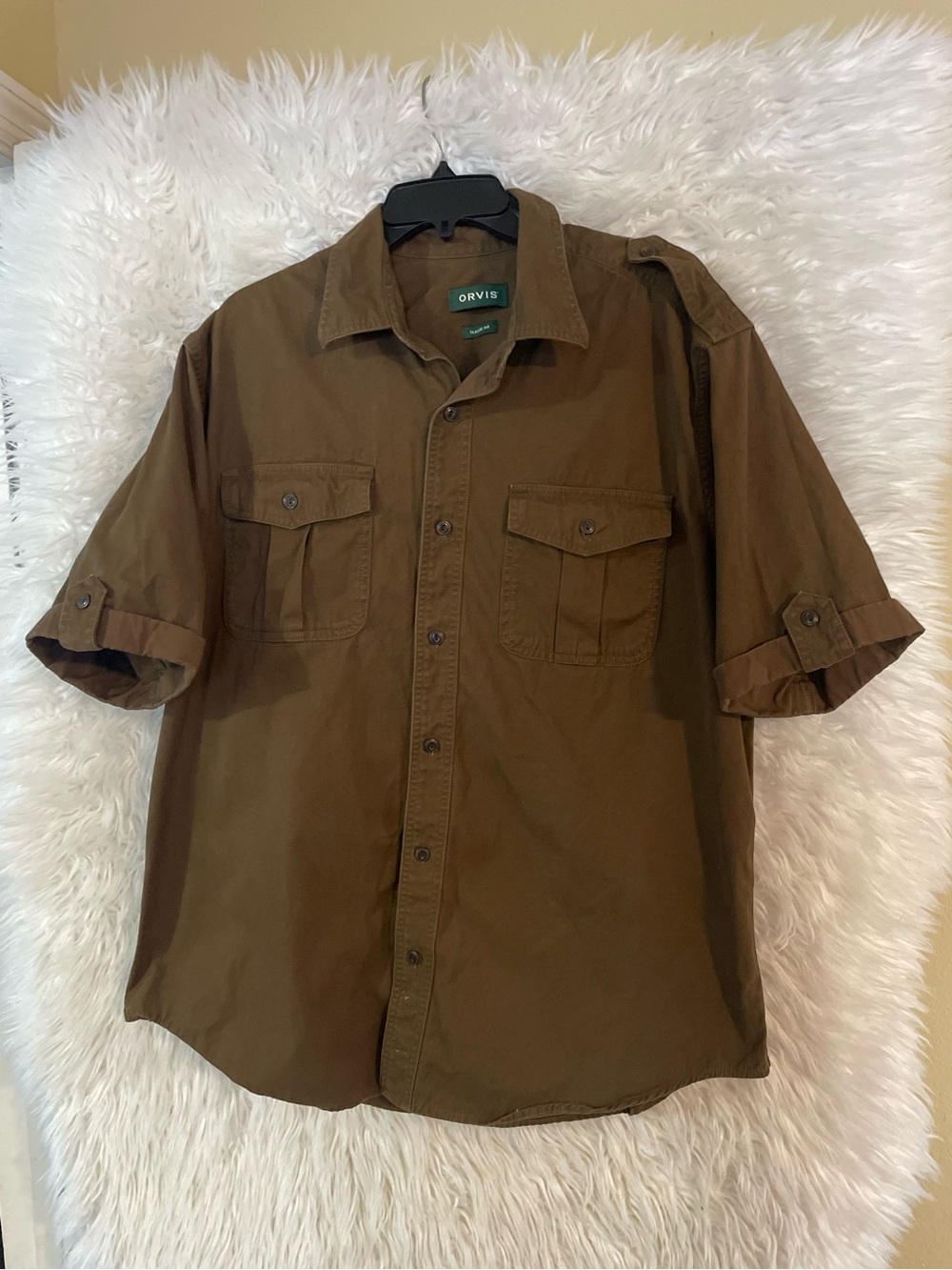 Orvis Men’s Bush Button Down Classic Fit Short Sleeve Rugged Shirt. Size Large
